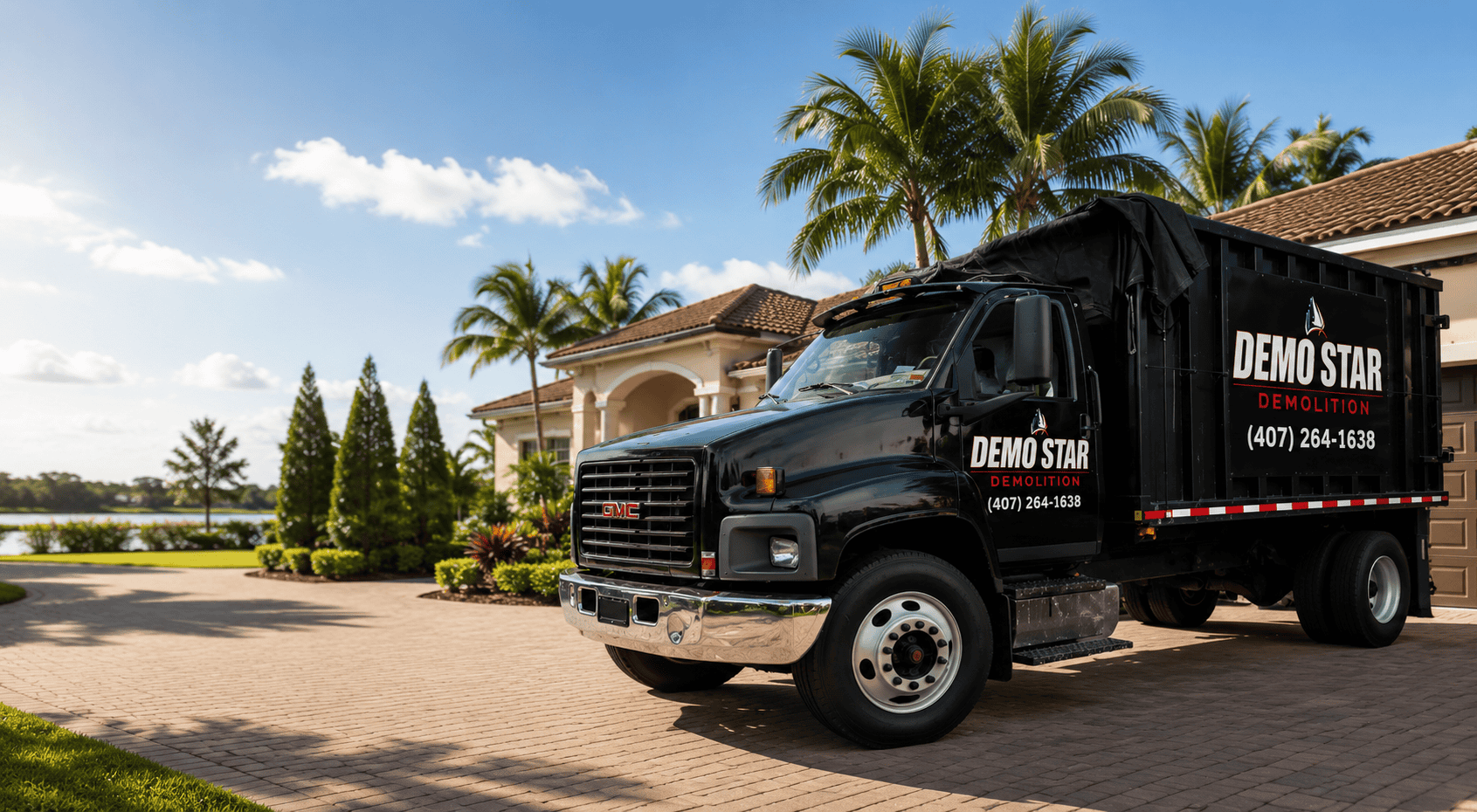 Demo Star Demolition company truck used for debris hauling in Brevard County